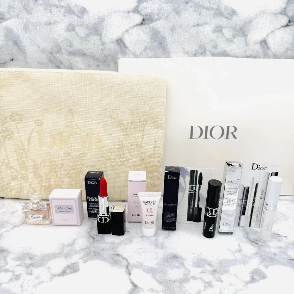 DIOR Beauty Set-Nude Floral Pouch,Primer,Mascara,Rouge,Serum,EDP-6pc-BOXED-NEW